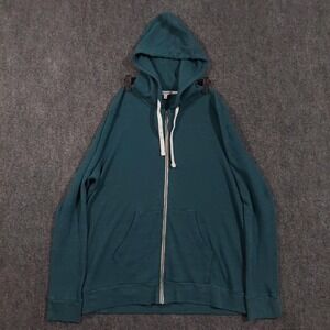 Gustin Hoodie Sweatshirt Mens 2XL Teal Waffle‎ Knit Full Zip Made In USA